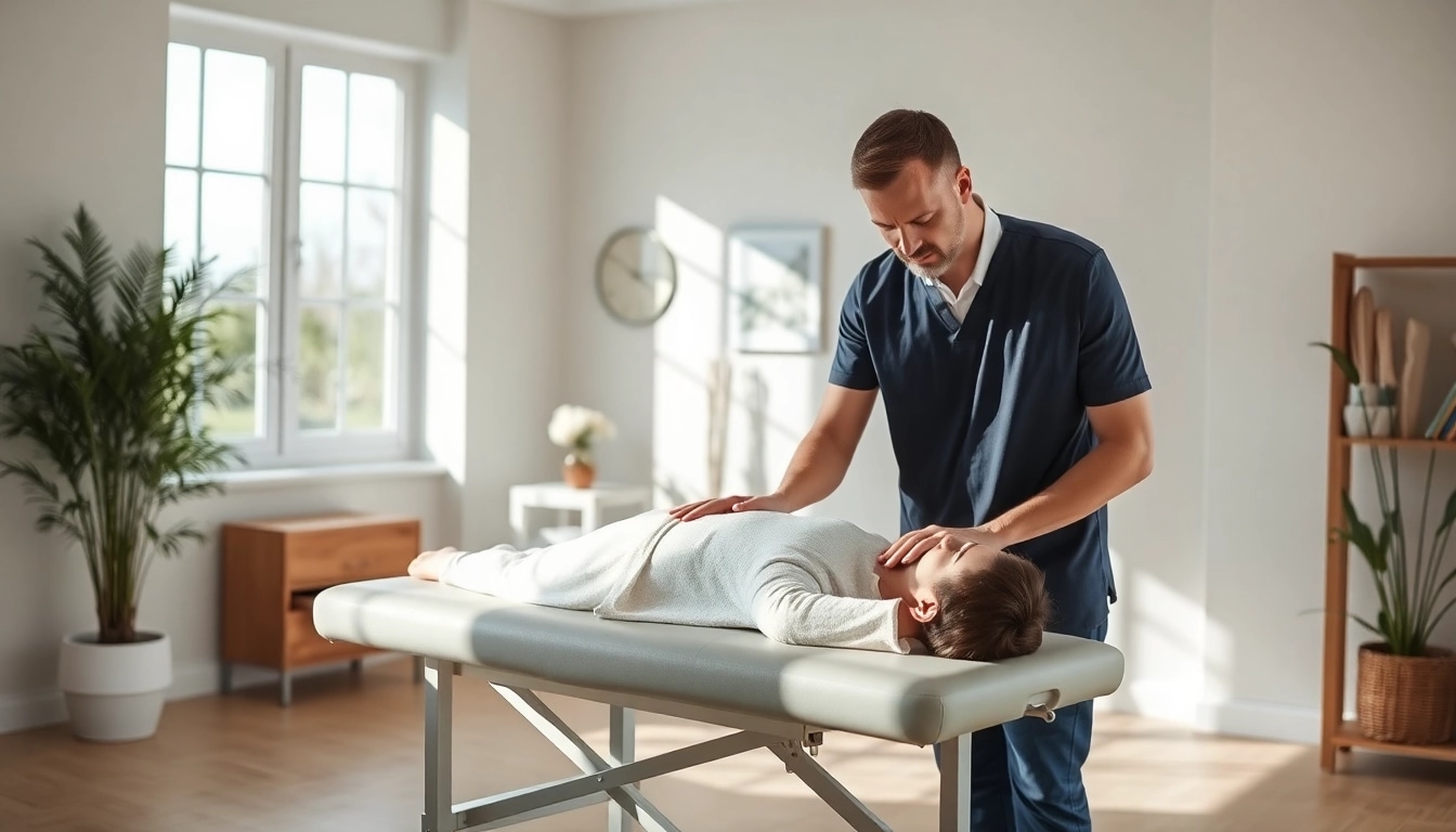 Osteopathie-Behandlung in einer ruhigen Praxis, Patient erhält professionelle Hilfe.