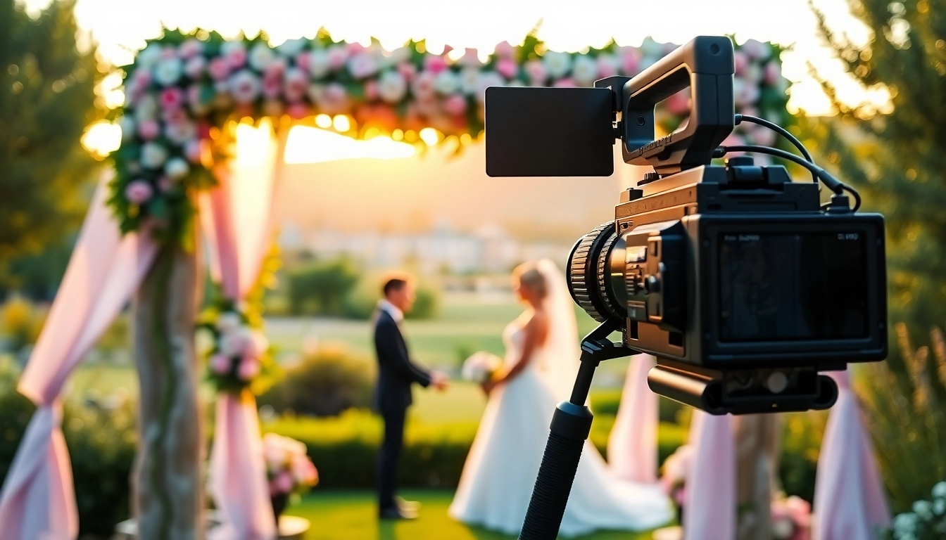 Capture from a Phoenix videographer filming an outdoor wedding ceremony.
