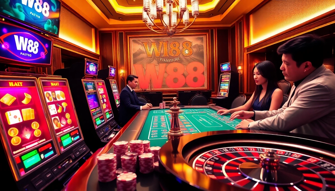 Experience the thrill of winning at W88 with vibrant casino tables and lively gameplay.