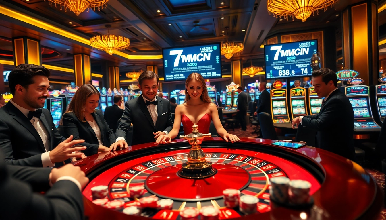 Players enjoying an exciting roulette game at 7mcn casino, showcasing vibrant poker chips and real-time betting stats.
