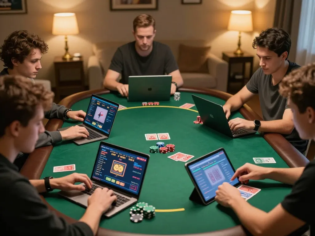 Players strategizing during an online poker game using the jilipinas link in a cozy environment.