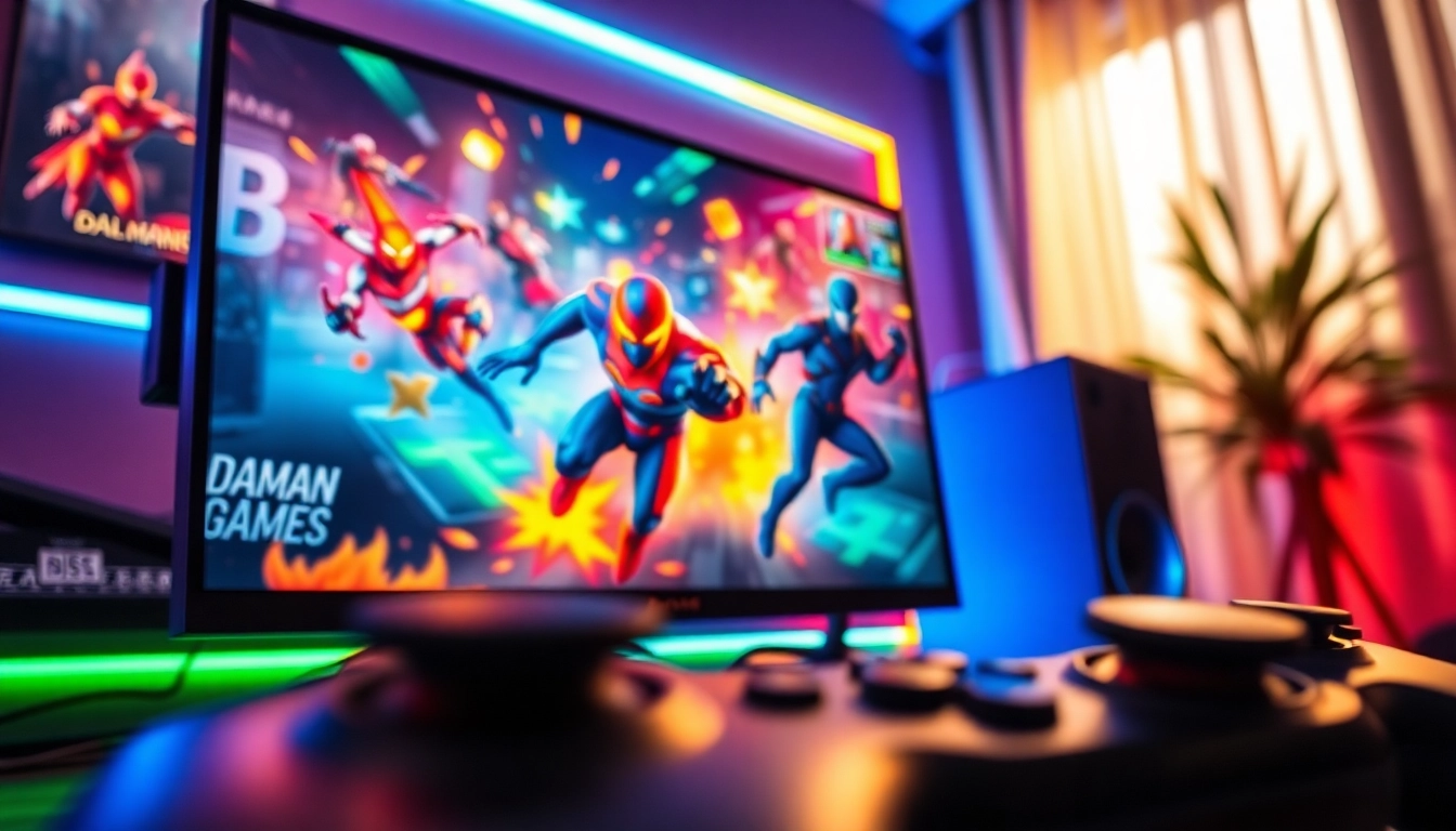 Experience thrilling moments in daman games with a vibrant gaming setup featuring dynamic visuals.