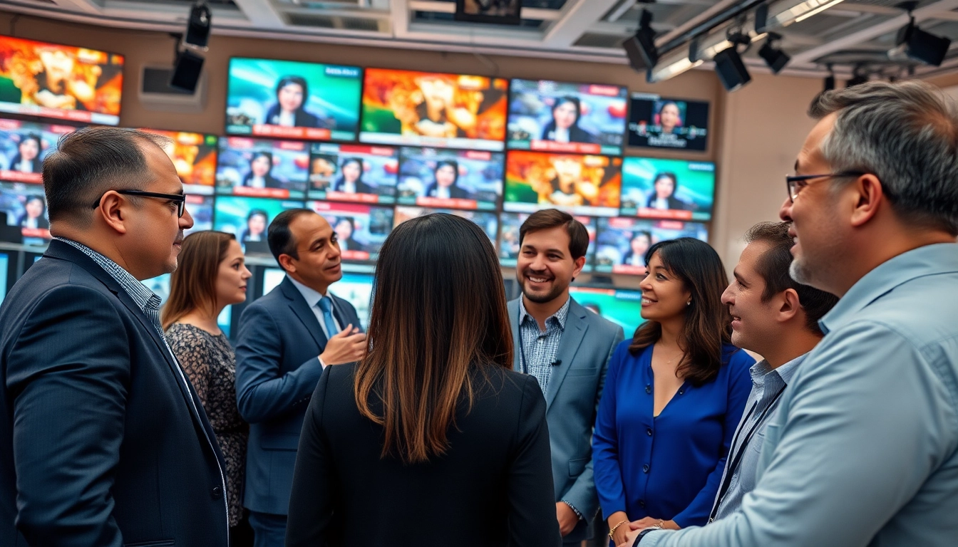 Journalists collaborating in a modern newsroom at https://www.thedailynewsonline.com, showcasing active discussions.