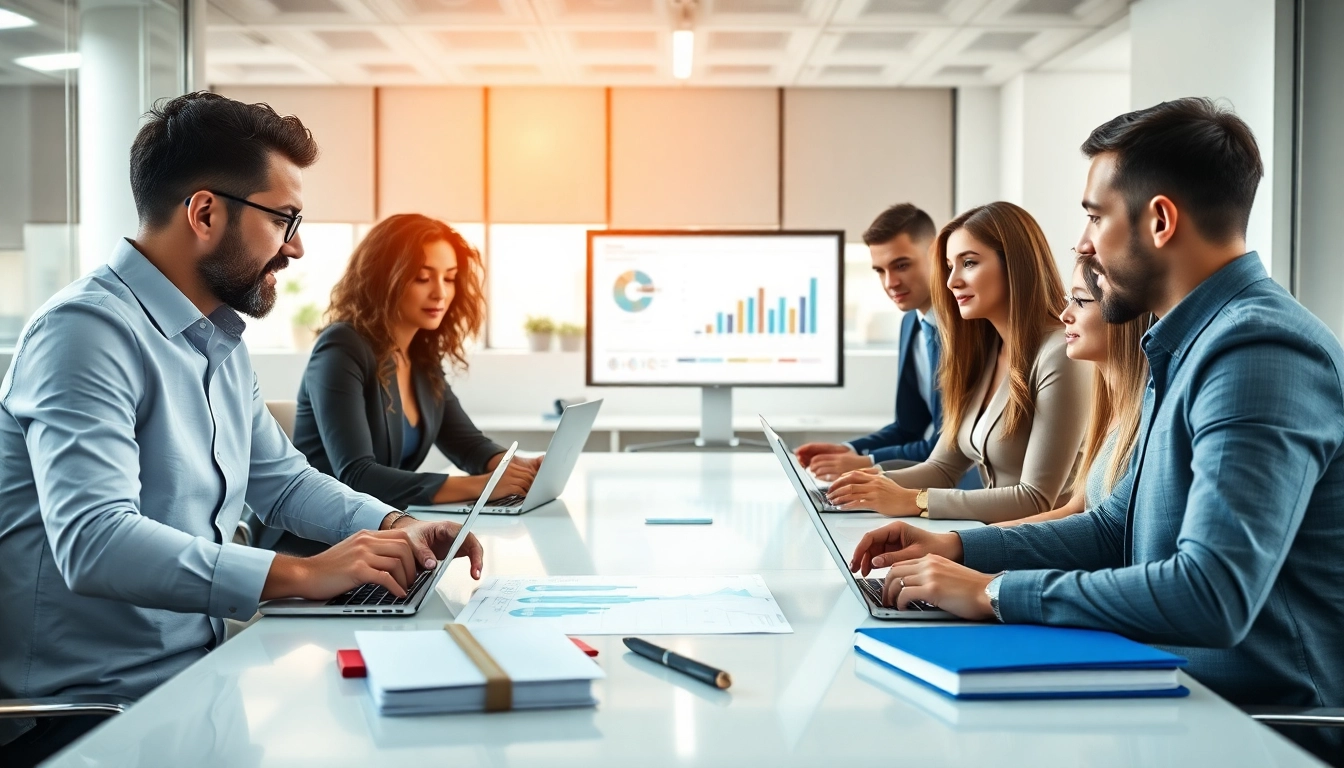 Answering competitive intelligence faqs in a vibrant office setting with engaged professionals.