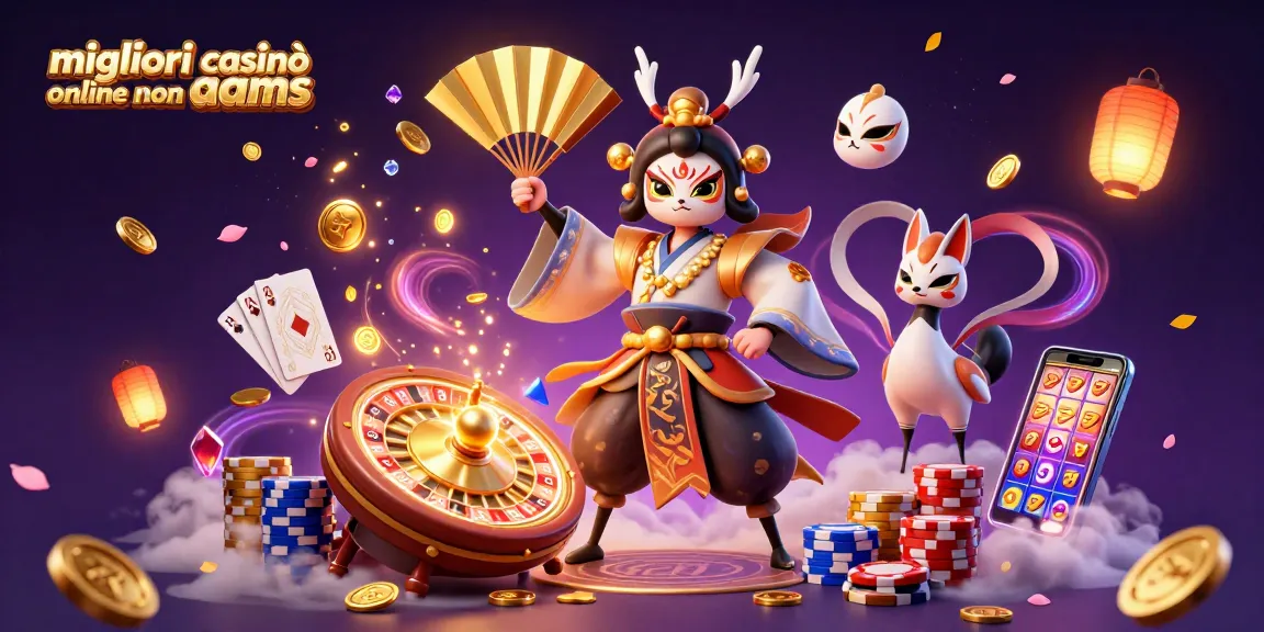 Giocatori nei migliori casinò online non aams in un'illustrazione 3D con elementi colorati e vincite.