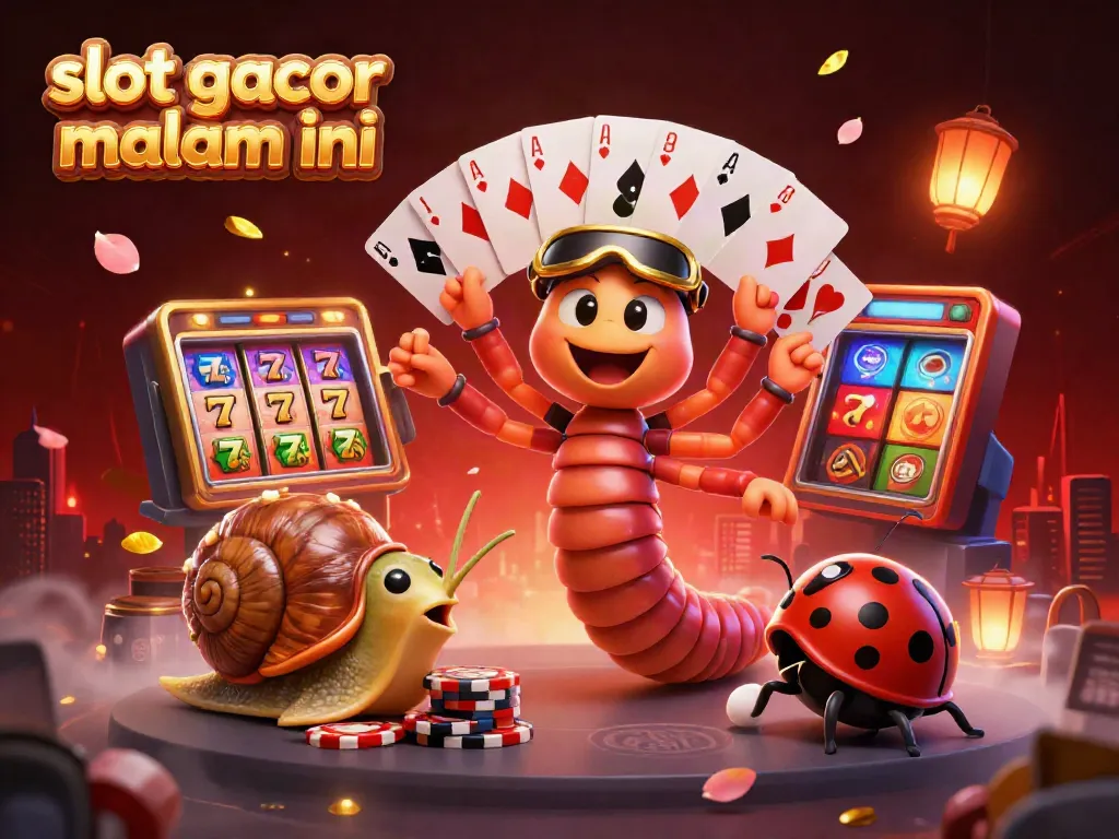 Slot gacor malam ini menampilkan dealer kartun dan simbol jackpot dalam ilustrasi 3D yang memikat.