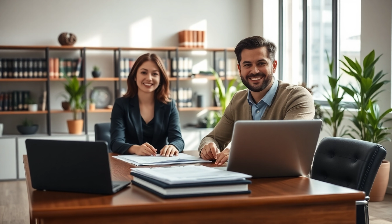 Engaging scene of a registered agent service office with a welcoming atmosphere and professional demeanor.