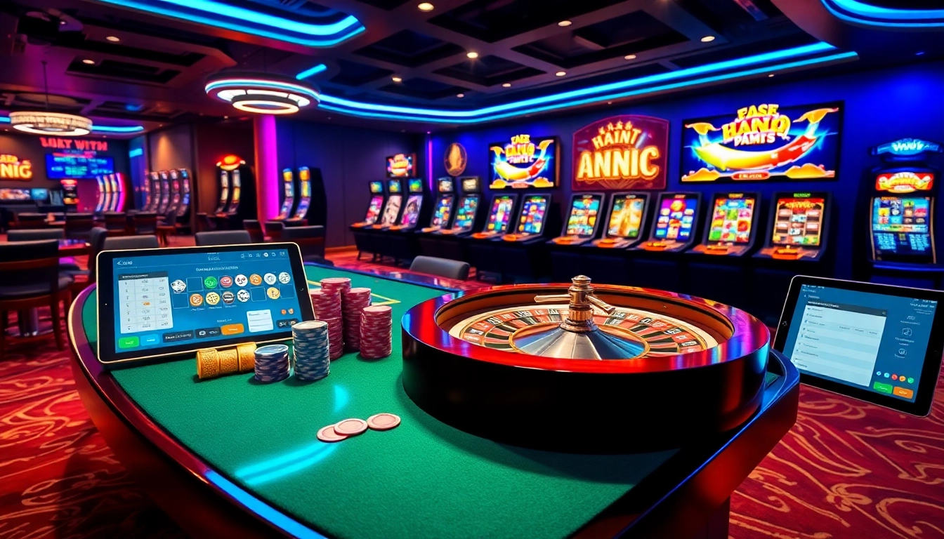 Engaging online gambling scene at Vua99 featuring a vibrant casino table with poker chips and cards.