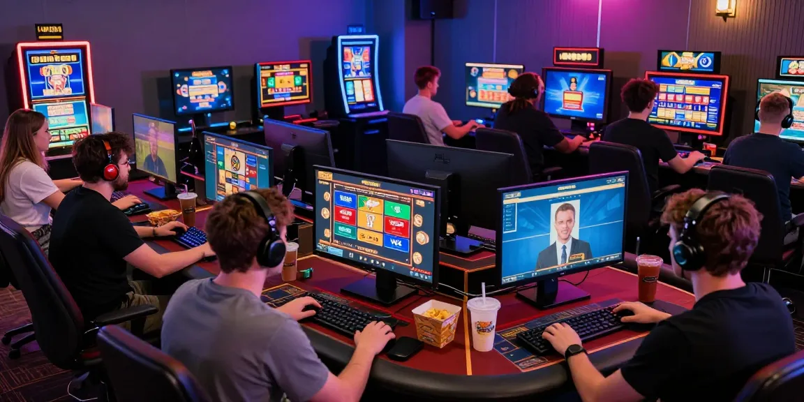 Engaged UK players at their computers exploring the exciting features of credit card casinos, including Visa and Mastercard options on https://pavilions.org.uk, in a vibrant gaming environment.
