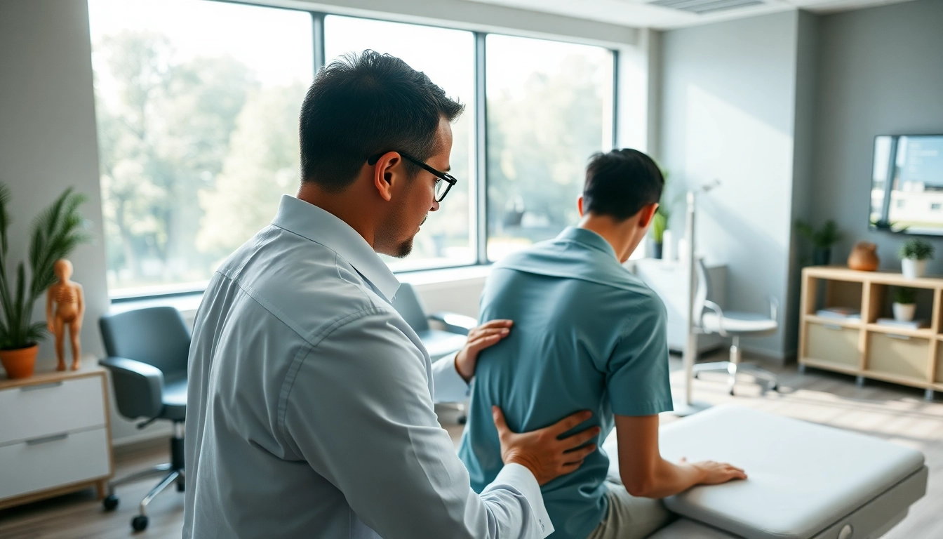 Reviewing patient progress at https://www.drzavosh.com with a chiropractor in a soothing clinic environment.