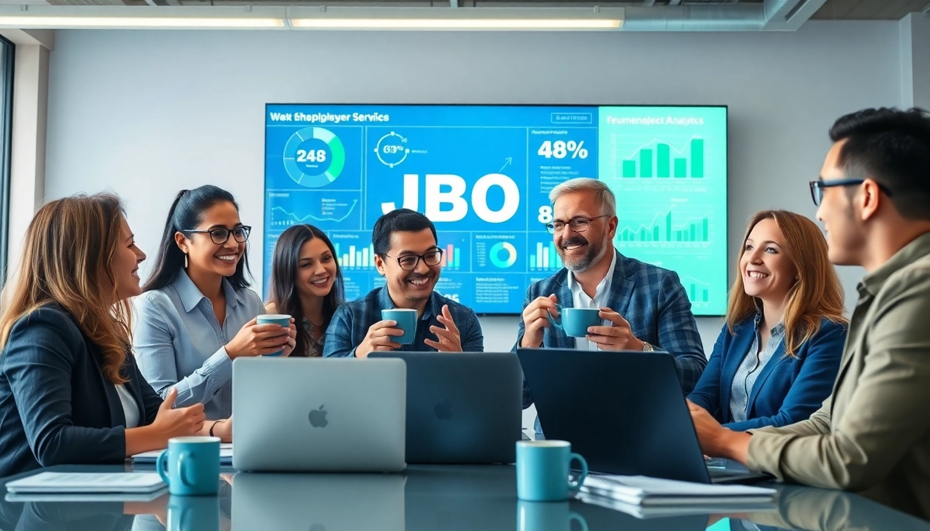 JBO analytics session showcasing collaboration in a modern office environment.