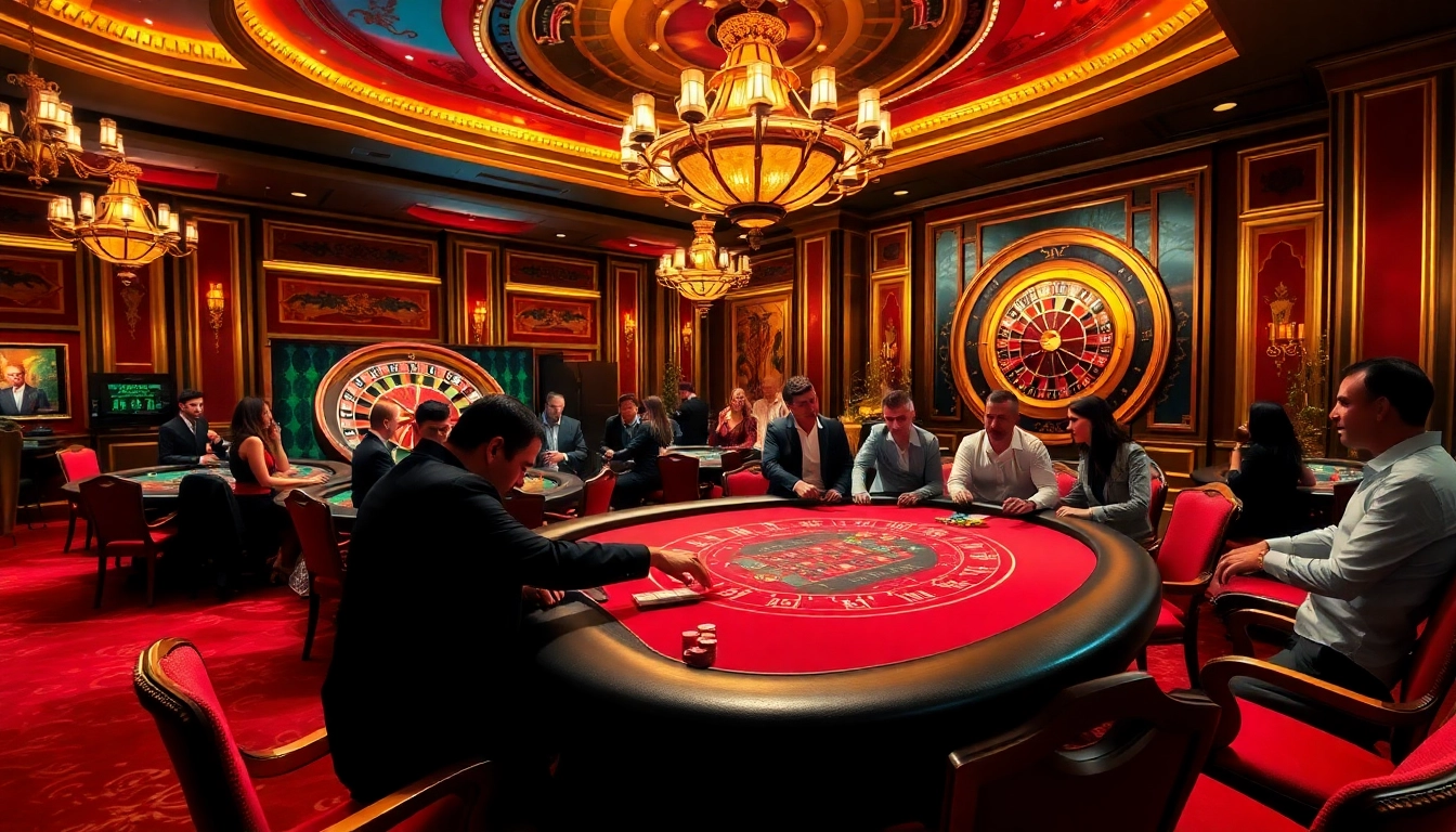 Exciting ARESGACOR poker game scene with players, roulette wheel, and vibrant casino atmosphere.