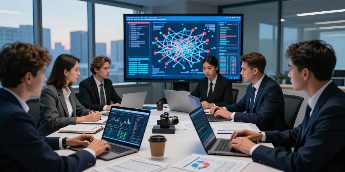 Team collaborating on financial crime intelligence data analysis in a modern office.