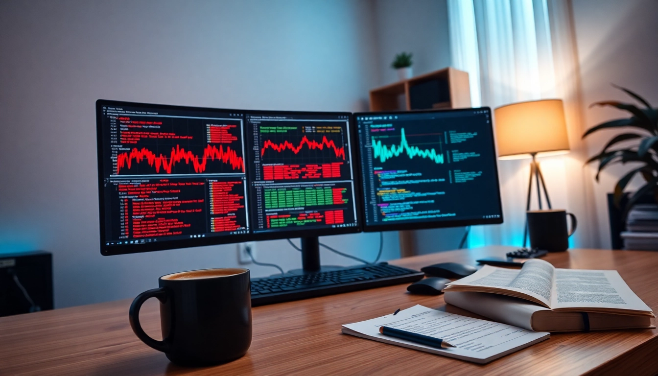 Web scrapping setup showing data extraction processes and analytical charts in a tech workspace.