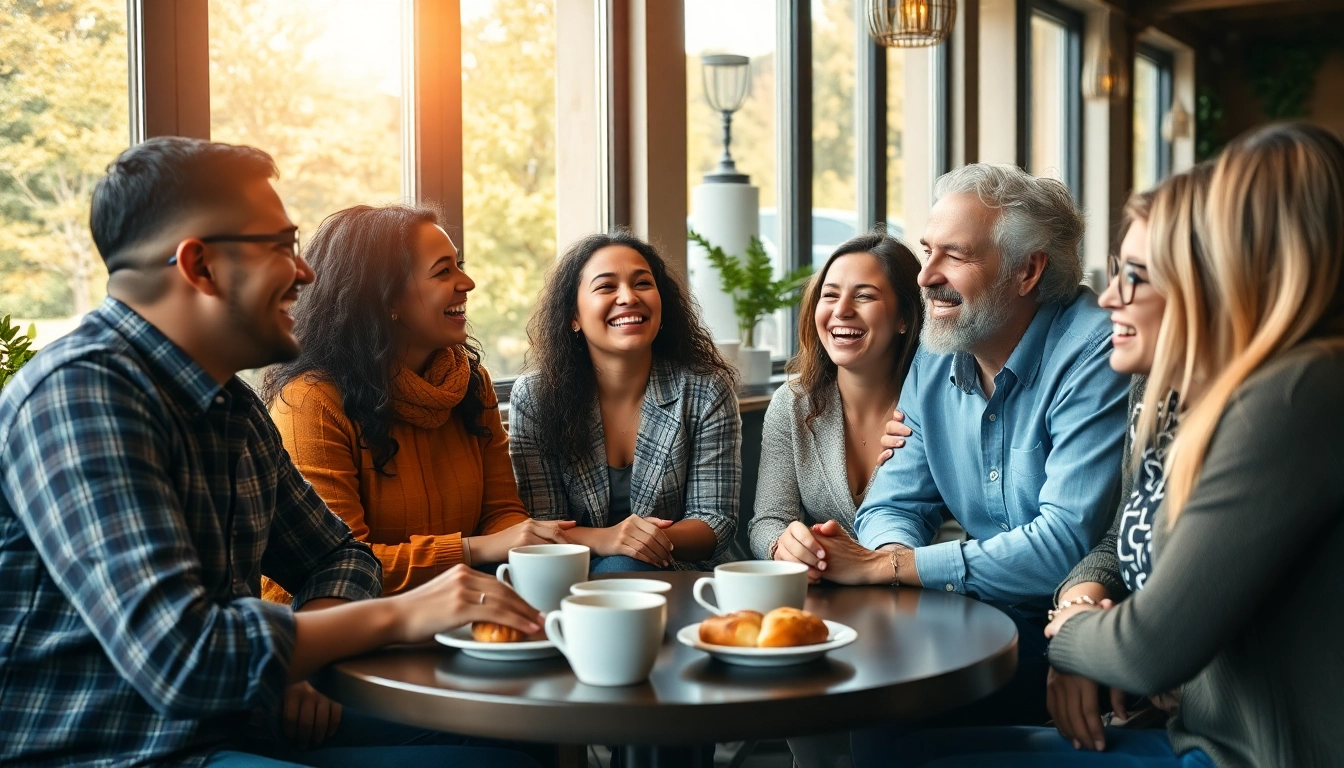 People breaking the ice meaning and origin in a comfortable café setting, showing laughter and interaction.