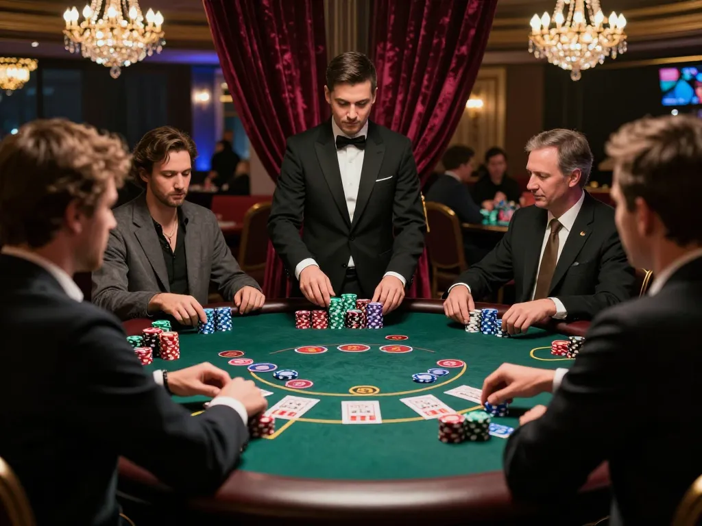 Thabet blackjack game in a vibrant casino setting with players strategizing bets.