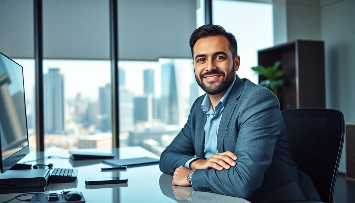 Dinis Guarda presenting insights in a modern office environment, showcasing innovation.