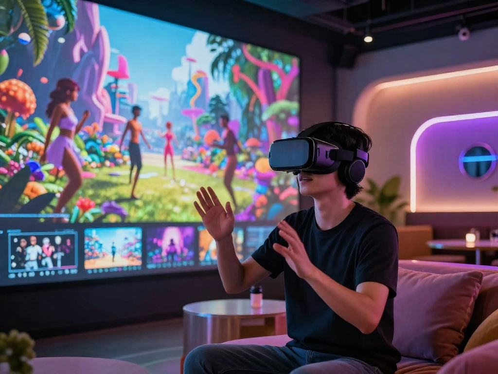 Engaging AI porn immersive virtual reality experience showcasing futuristic digital landscapes and avatars.