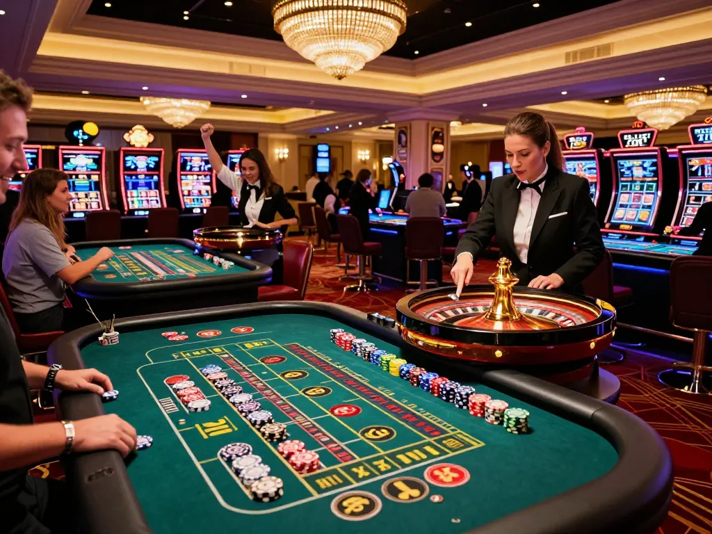 Experience the thrill of winstrike69 at luxurious roulette tables in a Vegas casino lighting up the night sky.