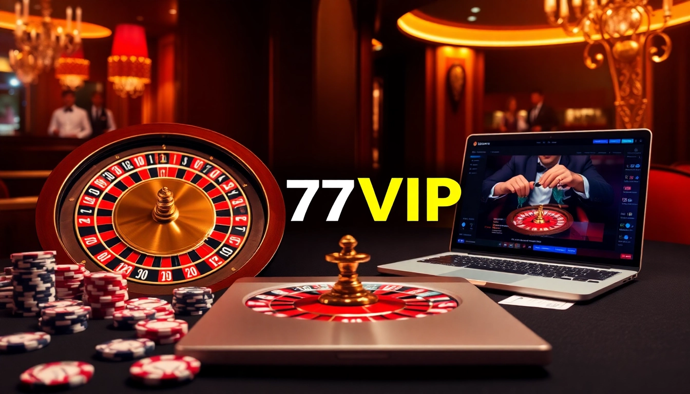 Play exciting games at 777VIP with a luxurious casino atmosphere and vibrant roulette wheel.