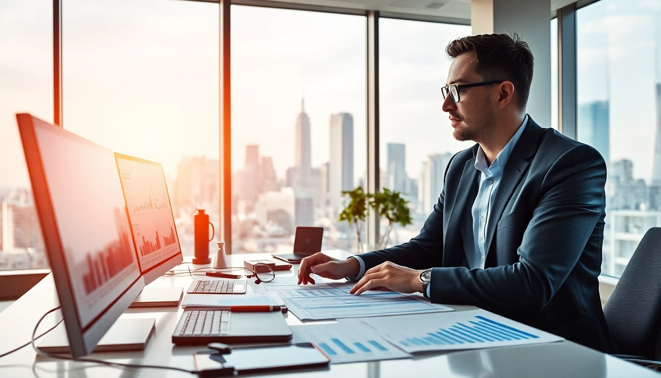 Analyze data for gambit marketing strategies in a bright, modern office environment.