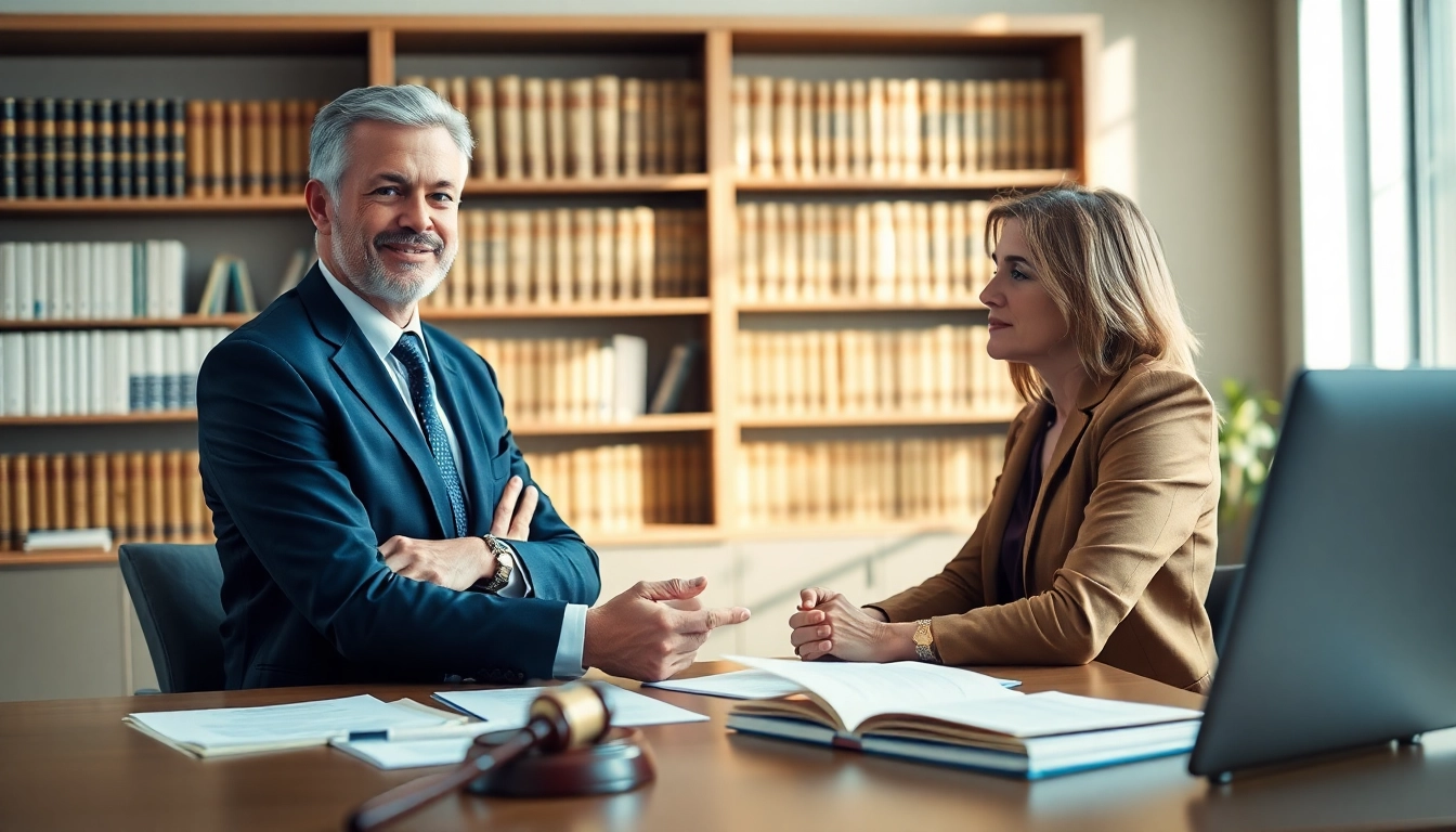 Birmingham Divorce Lawyer discussing legal options with a client in a professional setting.