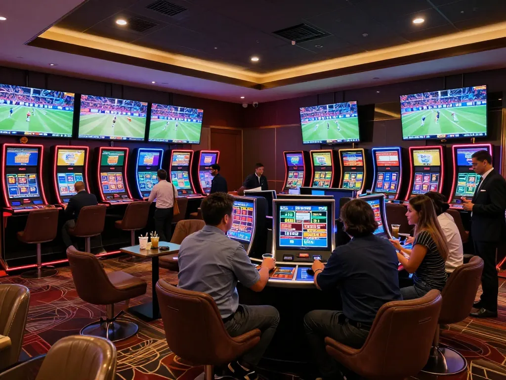 Experience the thrill of sports betting at TV88 with vibrant screens and engaged patrons.