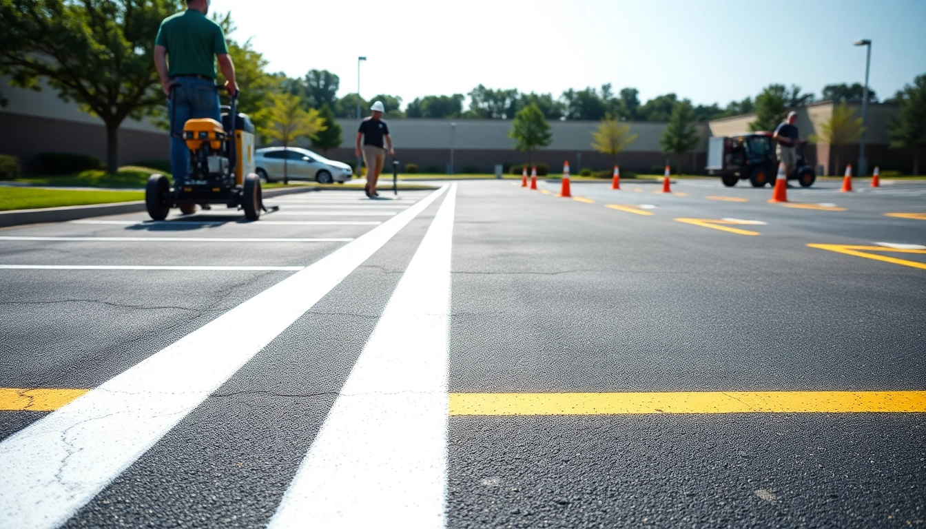 High-quality image of Parking lot striping Jackson MS showcasing professional striping in a well-maintained parking lot.