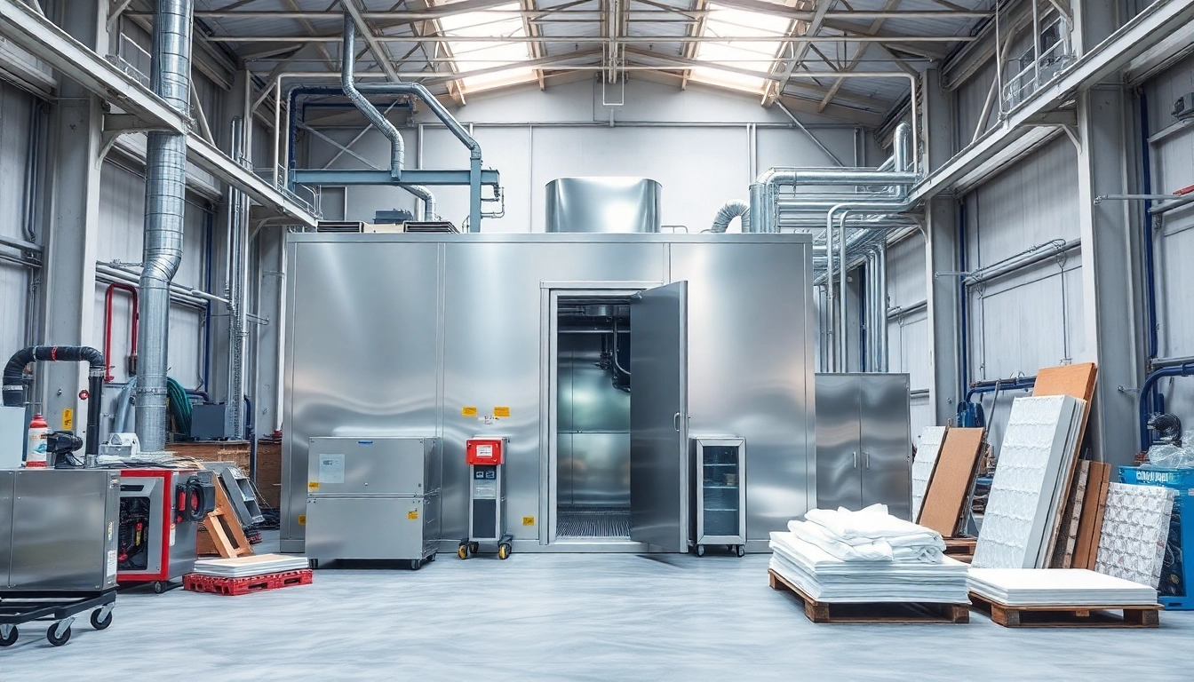 Cold room manufacturers UK showcasing innovative refrigeration systems in a spacious warehouse environment.