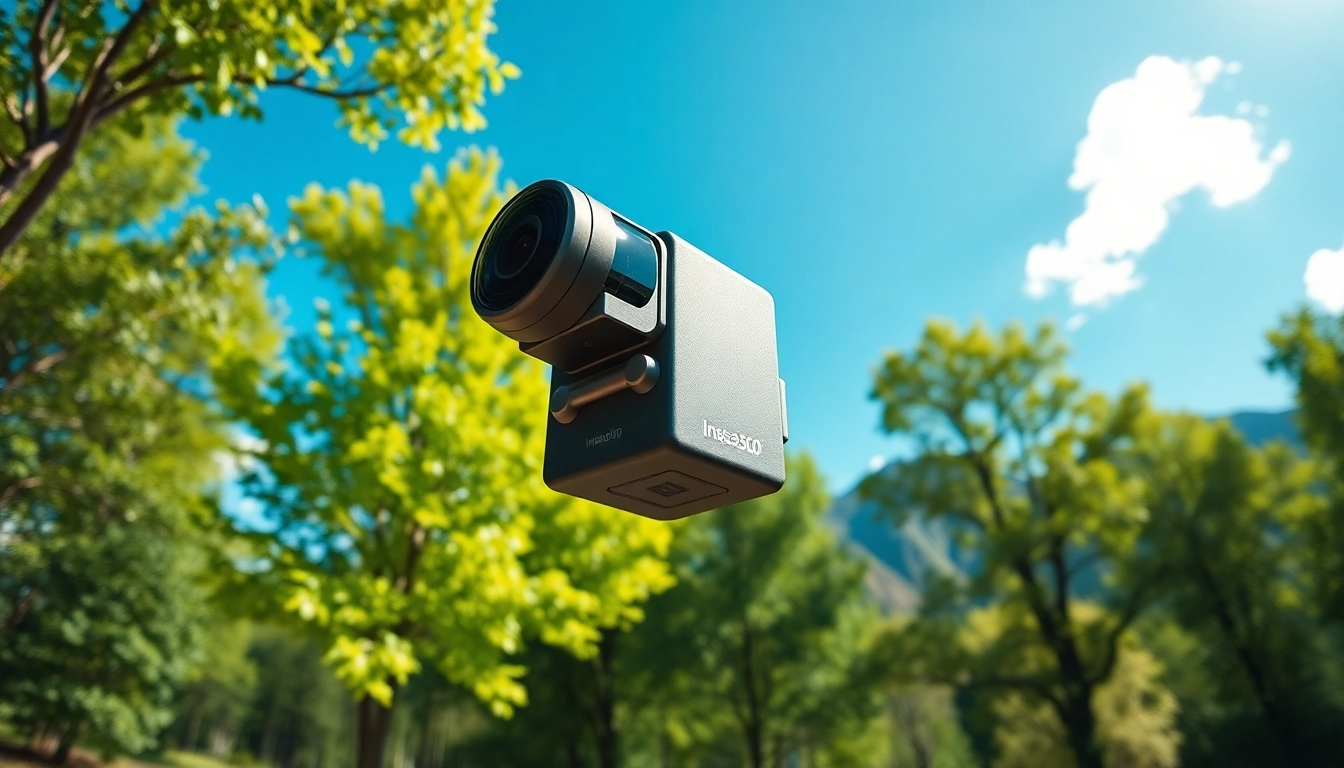 Capture stunning outdoor scenes with the Insta360 camera, showcasing vibrant colors and sleek design.