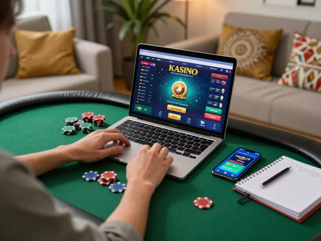 Situs 1k online gaming setup with player focused on poker game interface and responsible budgeting.