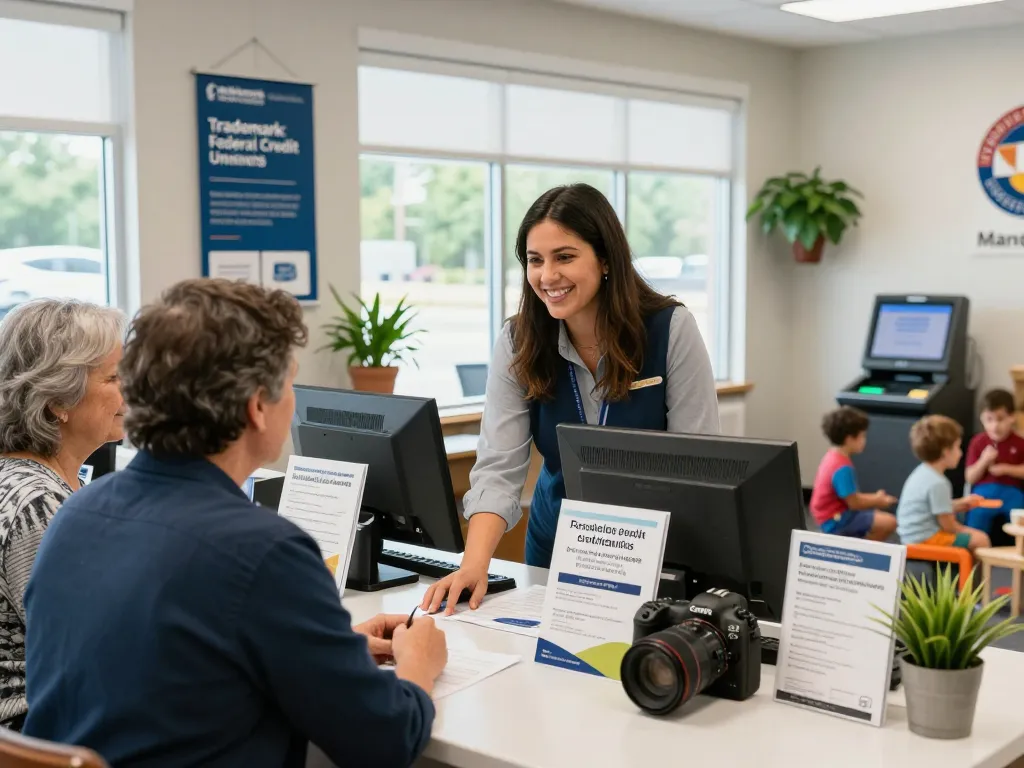 Engaging scene at a Maine credit union with staff assisting customers, promoting personalized banking services.