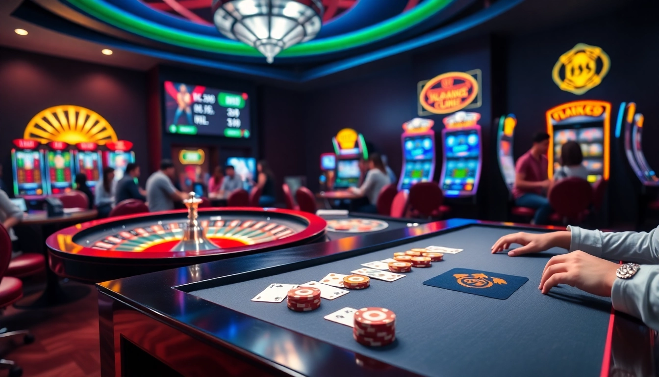 Players enjoying the Vua99 gaming experience at an elegant casino table filled with excitement.