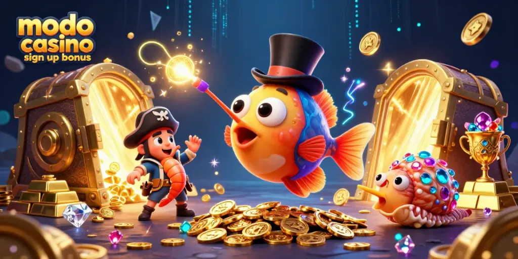 Experience the modo casino sign up bonus with a vibrant underwater treasure hunt scene filled with glowing gold coins.