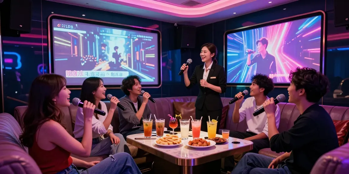 강남가라오케에서 즐거운 시간을 보내는 친구들 모습, gangnamtune.com/에서 제공하는 프라이빗 룸 분위기 강조