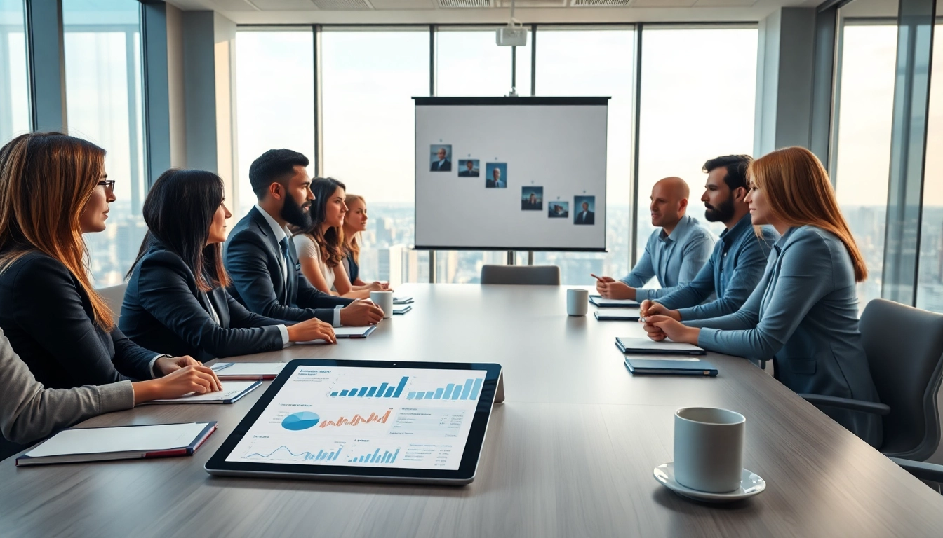 Engaged participants in a professional business meeting discussing strategies and insights.