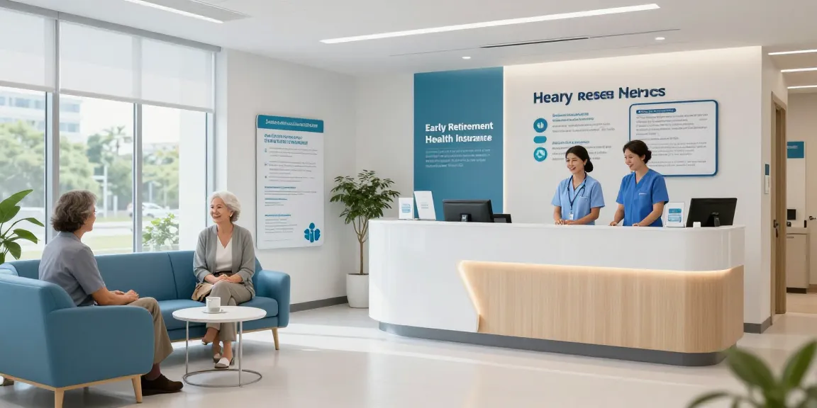 Exploring early retirement health insurance options at a modern health clinic, emphasizing patient care and professional services.