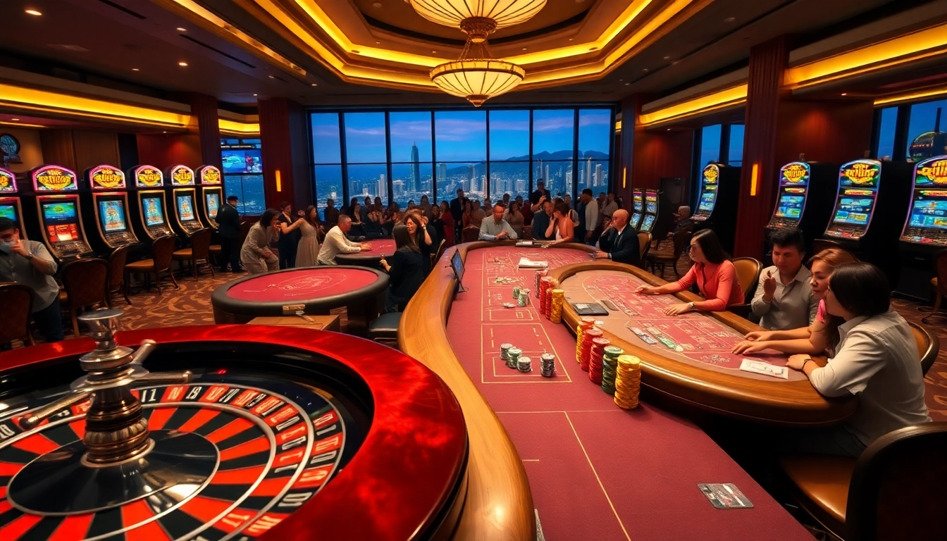 Rio casino scene with live dealer games, vibrant slots, and enthusiastic players engaging in high-stakes betting.