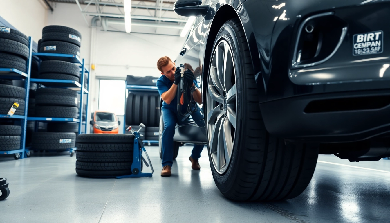 Tire installation Nashville by an expert technician in a professional garage setting.