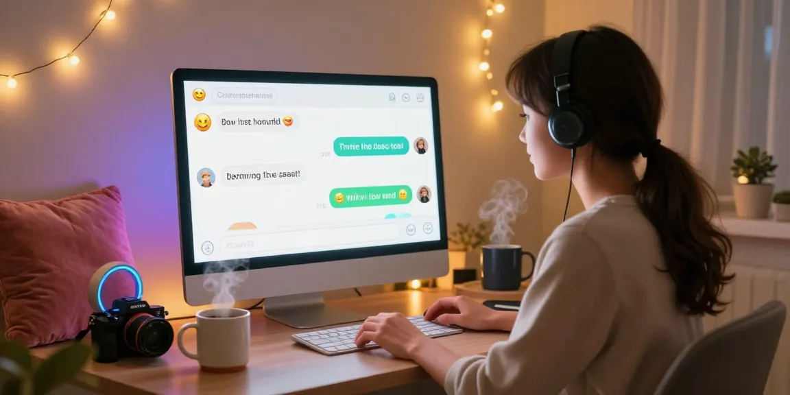 AI NSFW chat scene with animated characters sharing intimate messages in a cozy digital environment.