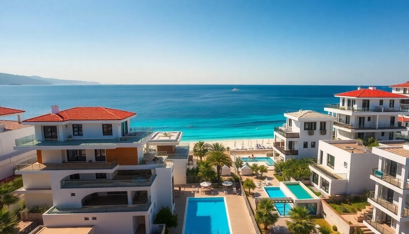 Showcasing real estate in Alanya with scenic background and modern properties.