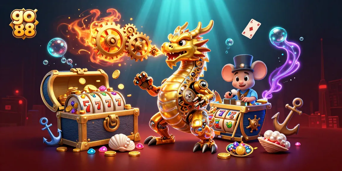 Experience casino excitement with go 88: golden dragon and treasures galore in dynamic illustration.