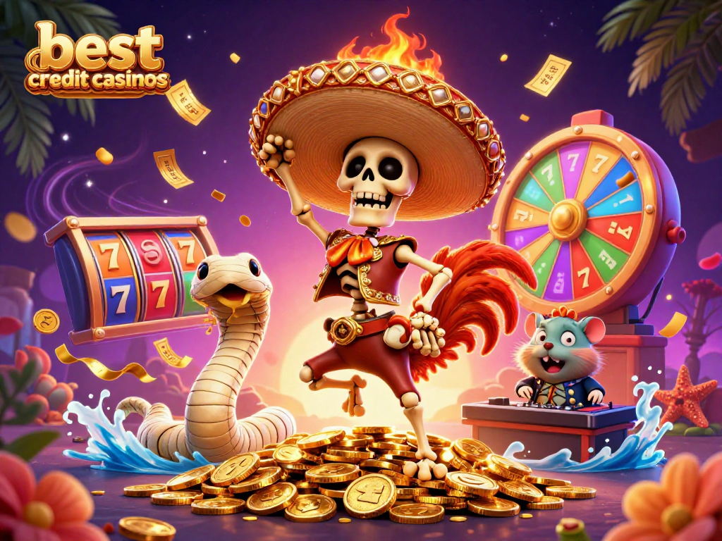 Experience the best credit card casinos with engaging characters and vibrant gambling elements.