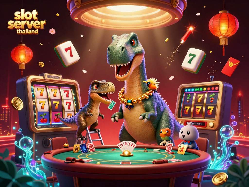 Engage with exhilarating slot server thailand action amidst a vibrant casino scene showcasing dynamic characters and exciting game elements.