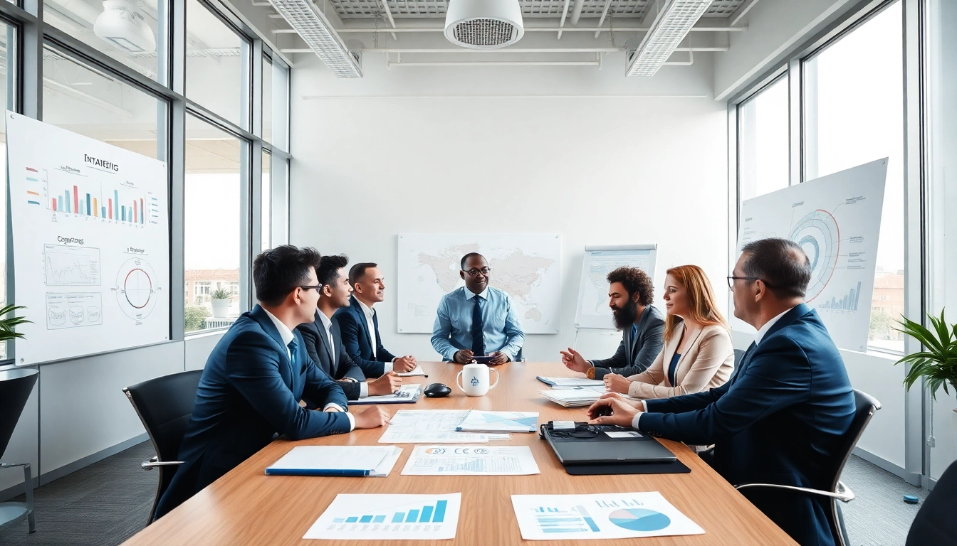 Business professionals collaborating in an office environment highlighting teamwork and strategy