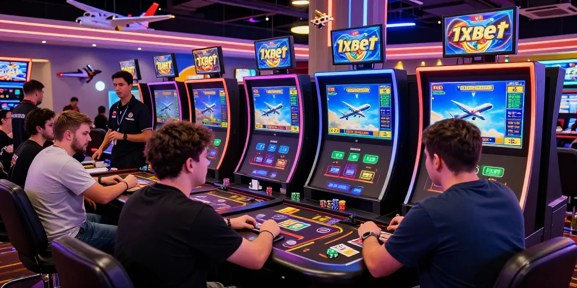 Exciting crash gaming scene at Aviator 1xbet with players and vibrant terminals.