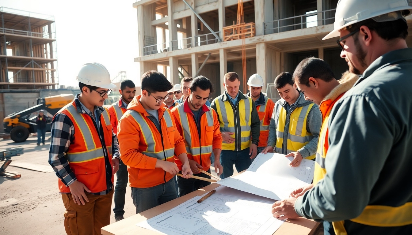 Construction training in action with professionals working together on-site to enhance skills.