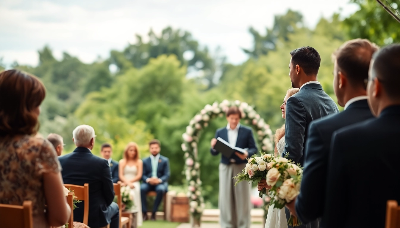 Engaging moment captured by a wedding photographer during a romantic outdoor ceremony.