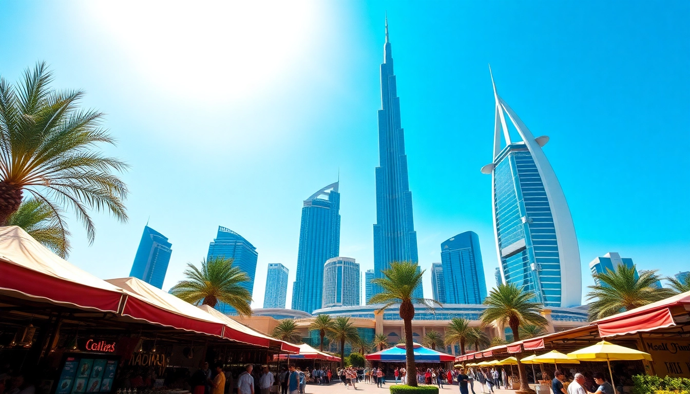 Experience a vibrant dubai city tour featuring iconic skyscrapers and lively market scenes.