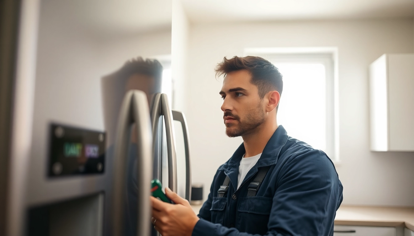 Expert appliance repair technician fixing a refrigerator in a modern kitchen for appliance repair ottawa.